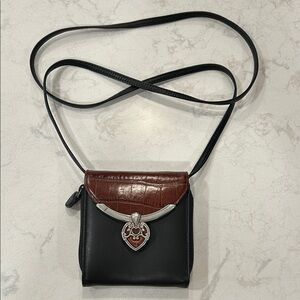 RARE Brighton Ramona Heart Two-Tone Wallet Black Brown Croc Leather Crossbody